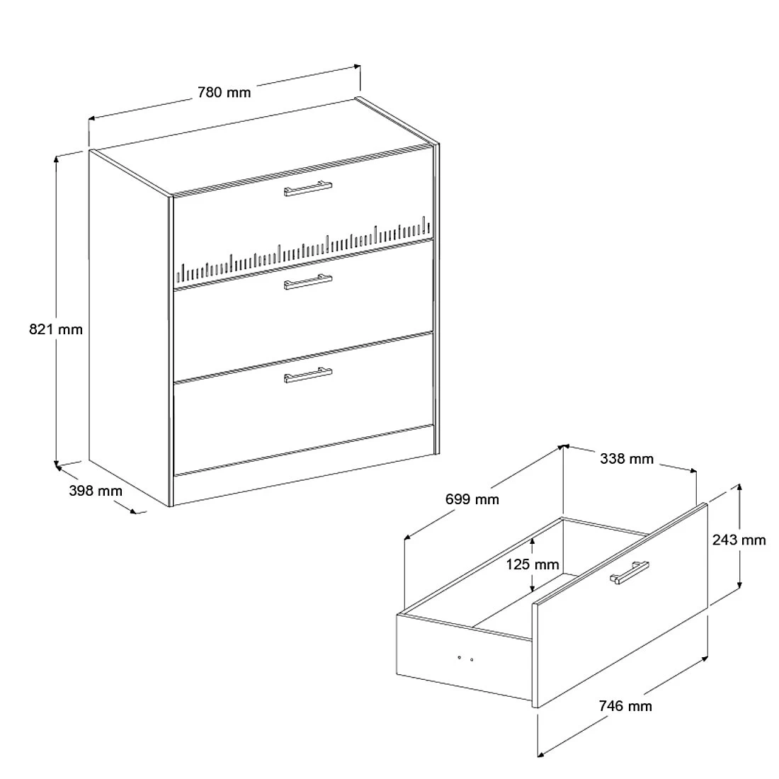 Commode Carlos 3 Tiroirs 2 Commode Carlos 3 Tiroirs – Image 2