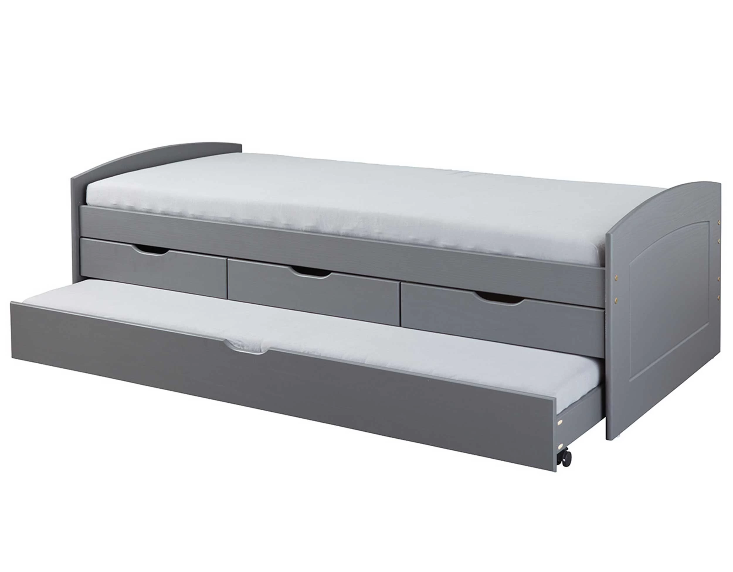 Lit Banquette Gigogne Rieka Avec Tiroirs - Gris 2 Lit Banquette Gigogne Rieka Avec Tiroirs - Gris – Image 2