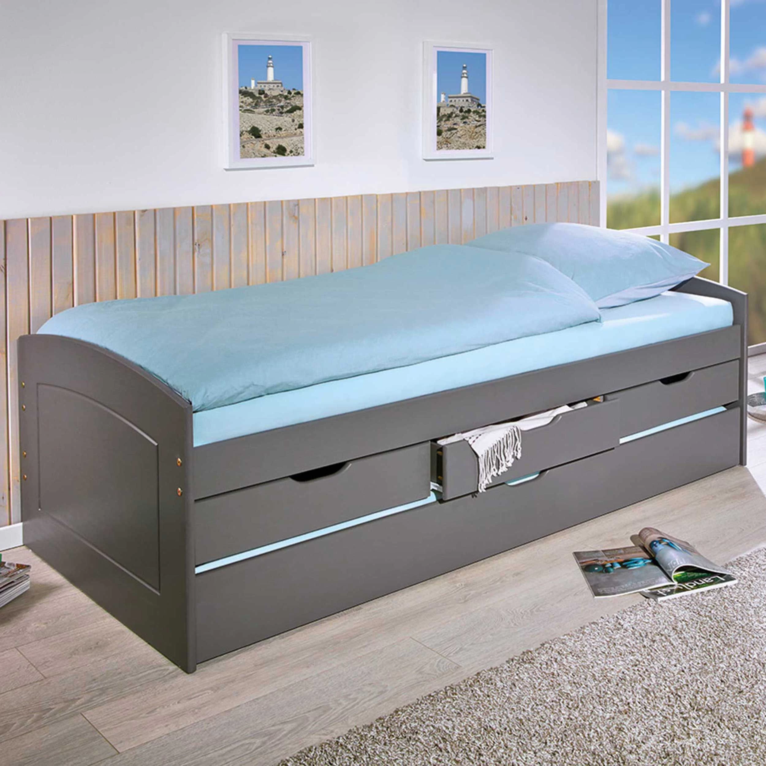 Lit Banquette Gigogne Rieka Avec Tiroirs - Gris 1 Lit Banquette Gigogne Rieka Avec Tiroirs - Gris