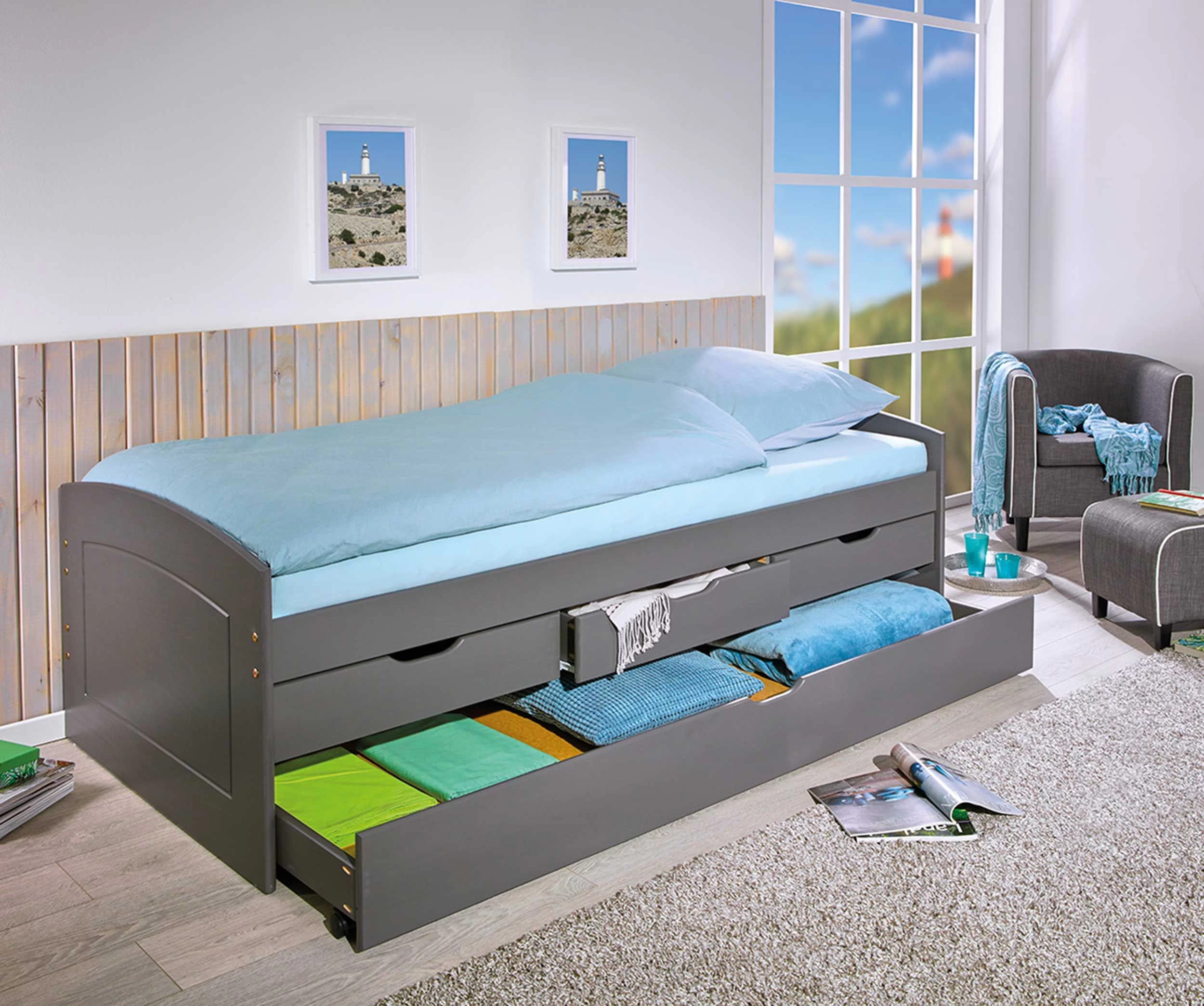 Lit Banquette Gigogne Rieka Avec Tiroirs - Gris 10 Lit Banquette Gigogne Rieka Avec Tiroirs - Gris – Image 10