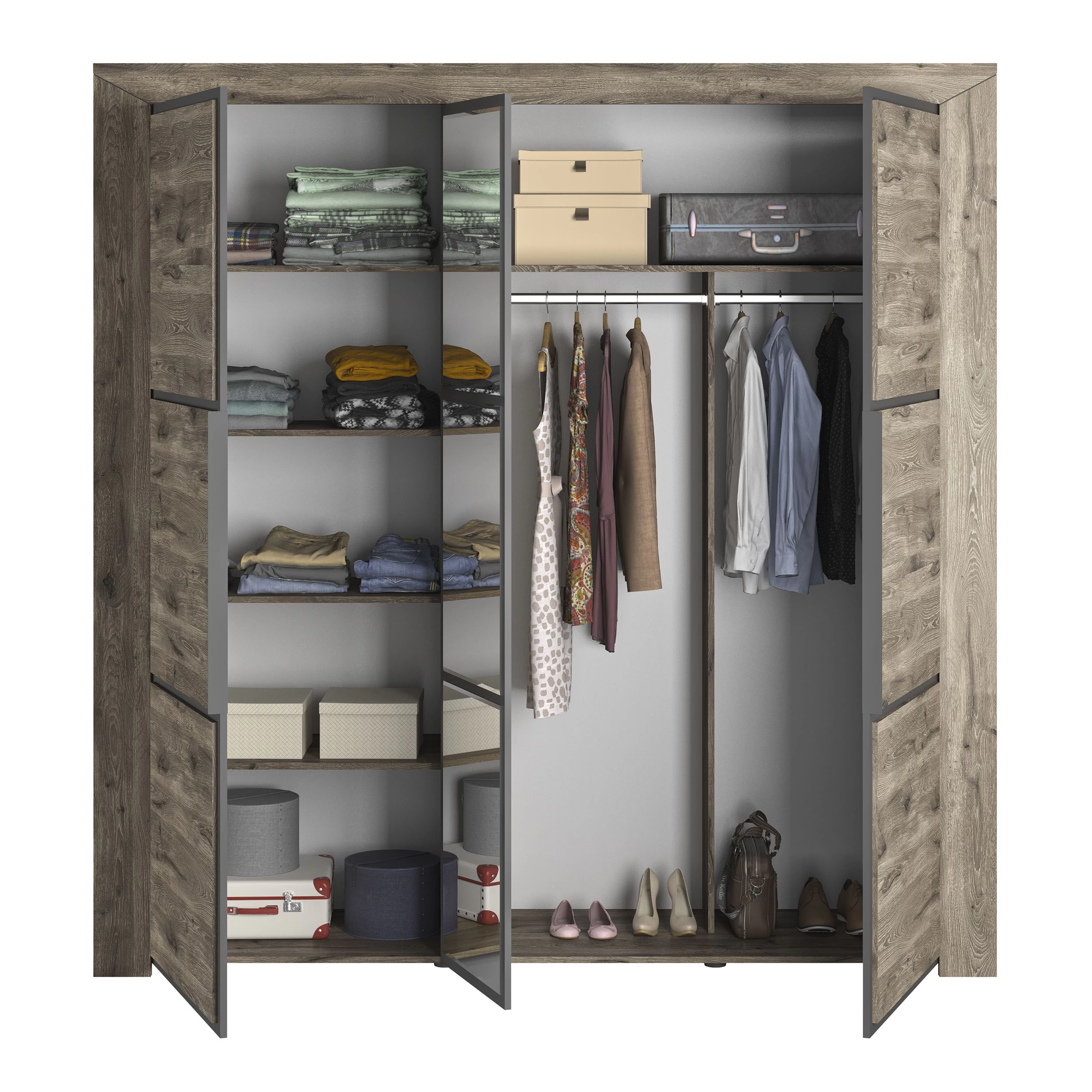 Armoire East Avec 3 Portes Et Miroir - Chêne Foncé 4 Armoire East Avec 3 Portes Et Miroir - Chêne Foncé – Image 4