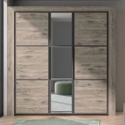 Armoire East Avec 3 Portes Et Miroir - Chêne Foncé