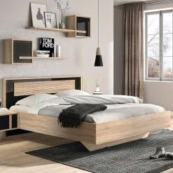 Lit Double Alto 140x200cm - Chêne/noir