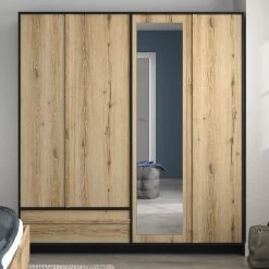 Armoire Marzano 4 Portes & 1 Tiroir - Helvezia Chêne