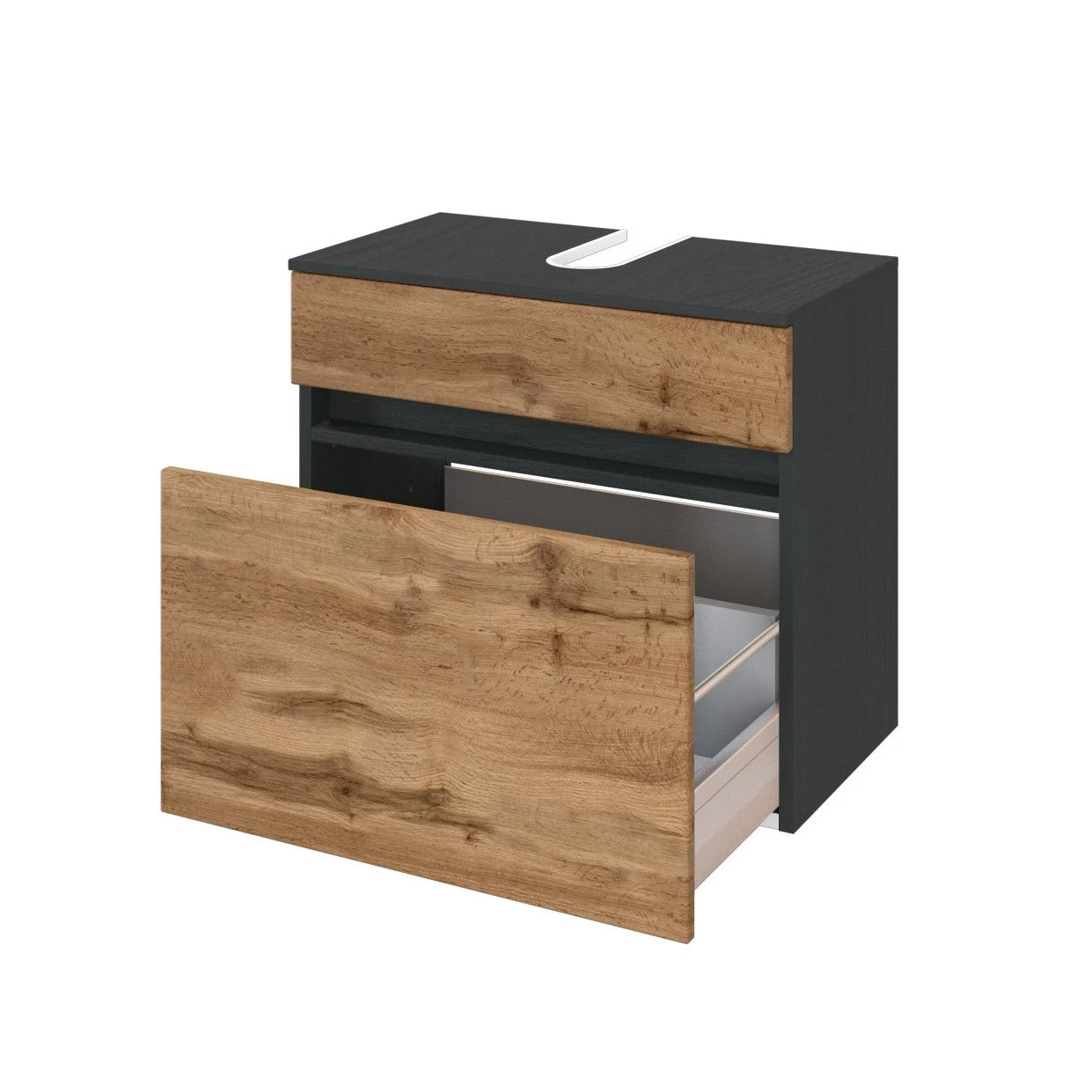 Meuble Sous Lavabo Luna 60cm 1 Tiroir - Graphite/chêne 9 Meuble Sous Lavabo Luna 60cm 1 Tiroir - Graphite/chêne – Image 9