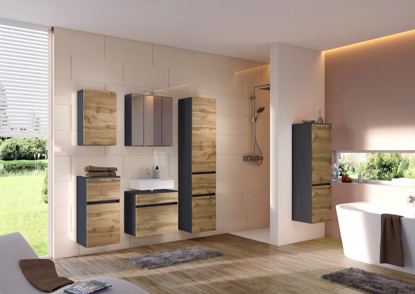 Meuble Sous Lavabo Luna 60cm 1 Tiroir - Graphite/chêne 3 Meuble Sous Lavabo Luna 60cm 1 Tiroir - Graphite/chêne – Image 3