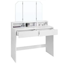 Coiffeuse Blanche De Style Moderne Avec 2 Tiroirs, Miroir Triplé -Magasin De Meubles 31NUUJjJhqL. SL500 7245