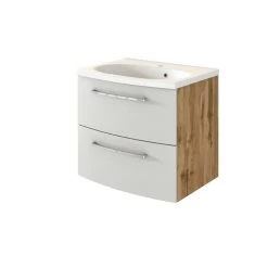 Meuble Lavabo Gene 60cm 2 Tiroirs - Chêne Wotan/gris Clair Mat -Magasin De Meubles 332.1.8133 1 b23d