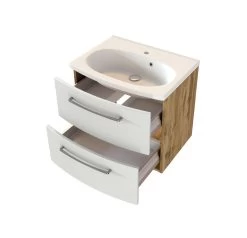 Meuble Lavabo Gene 60cm 2 Tiroirs - Chêne Wotan/gris Clair Mat -Magasin De Meubles 332.1.8133 2 9d31