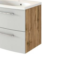Meuble Lavabo Gene 60cm 2 Tiroirs - Chêne Wotan/gris Clair Mat -Magasin De Meubles 332.1.8133 6a 931f