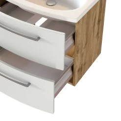 Meuble Lavabo Gene 60cm 2 Tiroirs - Chêne Wotan/gris Clair Mat -Magasin De Meubles 332.1.8133 8a 14dc