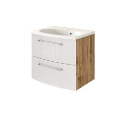 Meuble Lavabo Gene 60cm 2 Tiroirs - Chêne Wotan/blanc Brillant -Magasin De Meubles 332.1.8170 1 0ab0
