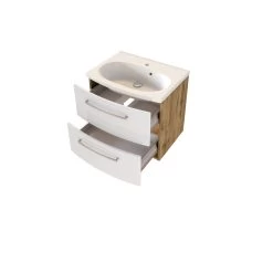 Meuble Lavabo Gene 60cm 2 Tiroirs - Chêne Wotan/blanc Brillant -Magasin De Meubles 332.1.8170 2 c588