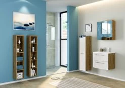 Meuble Lavabo Gene 60cm 2 Tiroirs - Chêne Wotan/blanc Brillant -Magasin De Meubles 332.1.8170 3 6e7f