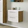Meuble Lavabo Gene 60cm 2 Tiroirs - Chêne Wotan/blanc Brillant