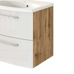 Meuble Lavabo Gene 60cm 2 Tiroirs - Chêne Wotan/blanc Brillant -Magasin De Meubles 332.1.8170 6a c4ac