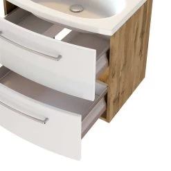 Meuble Lavabo Gene 60cm 2 Tiroirs - Chêne Wotan/blanc Brillant -Magasin De Meubles 332.1.8170 8a 8fbc