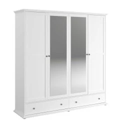 Armoire Morgane 199cm Avec 4 Portes & Miroir - Blanc
