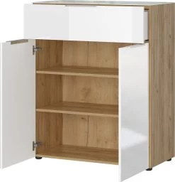 Commode Dudek 83cm Avec 2 Portes & 1 Tiroir - Blanc/chêne -Magasin De Meubles 3696 242 pe open a cut da85