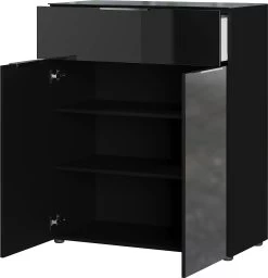 Commode Dudek 83cm Avec 2 Portes & 1 Tiroir - Noir 10 Commode Dudek 83cm Avec 2 Portes & 1 Tiroir - Noir -Magasin De Meubles 3696 83 pe open a cut 24b7