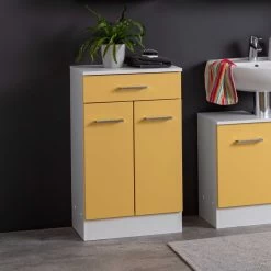 Armoire Salle De Bains Ricca 50cm 2 Portes & 1 Tiroir - Blanc/jaune
