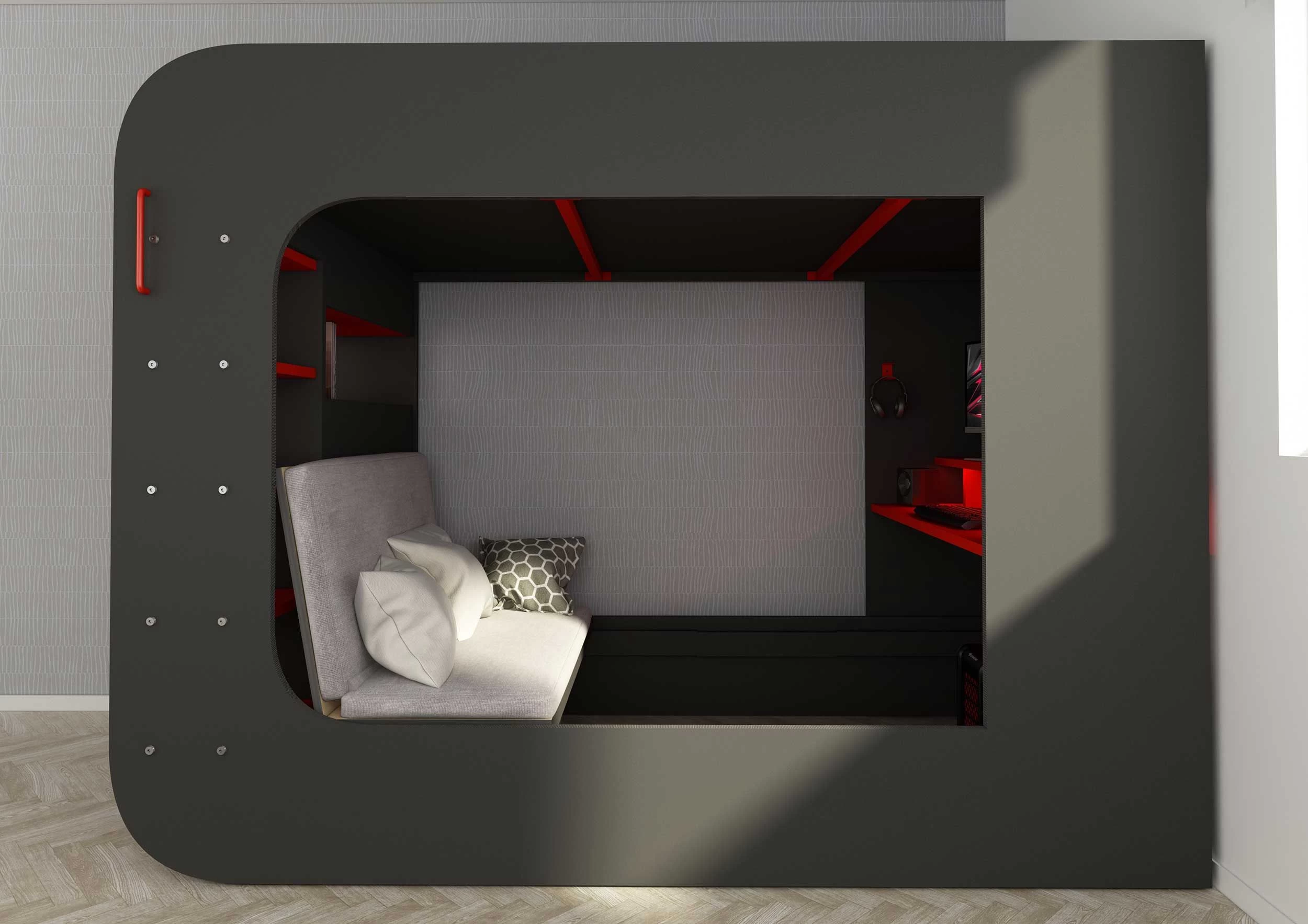 Lit Mezzanine Graham Avec Bureau Gamer 120x200cm - Anthracite/rouge 8 Lit Mezzanine Graham Avec Bureau Gamer 120x200cm - Anthracite/rouge – Image 8