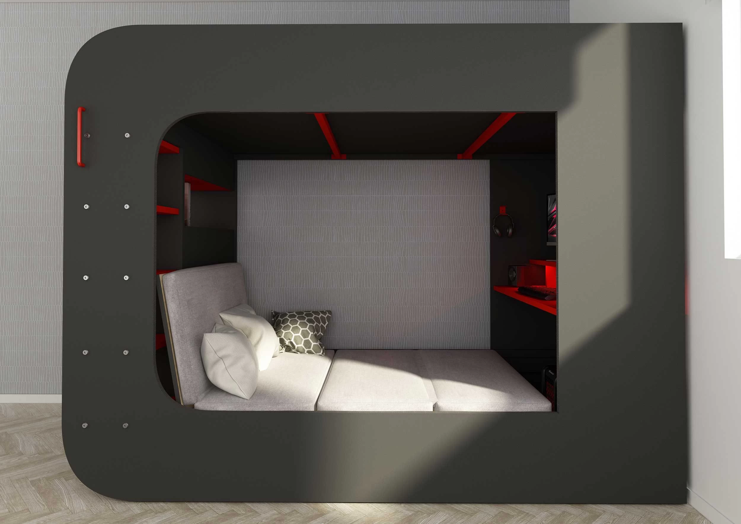 Lit Mezzanine Graham Avec Bureau Gamer 120x200cm - Anthracite/rouge 7 Lit Mezzanine Graham Avec Bureau Gamer 120x200cm - Anthracite/rouge – Image 7