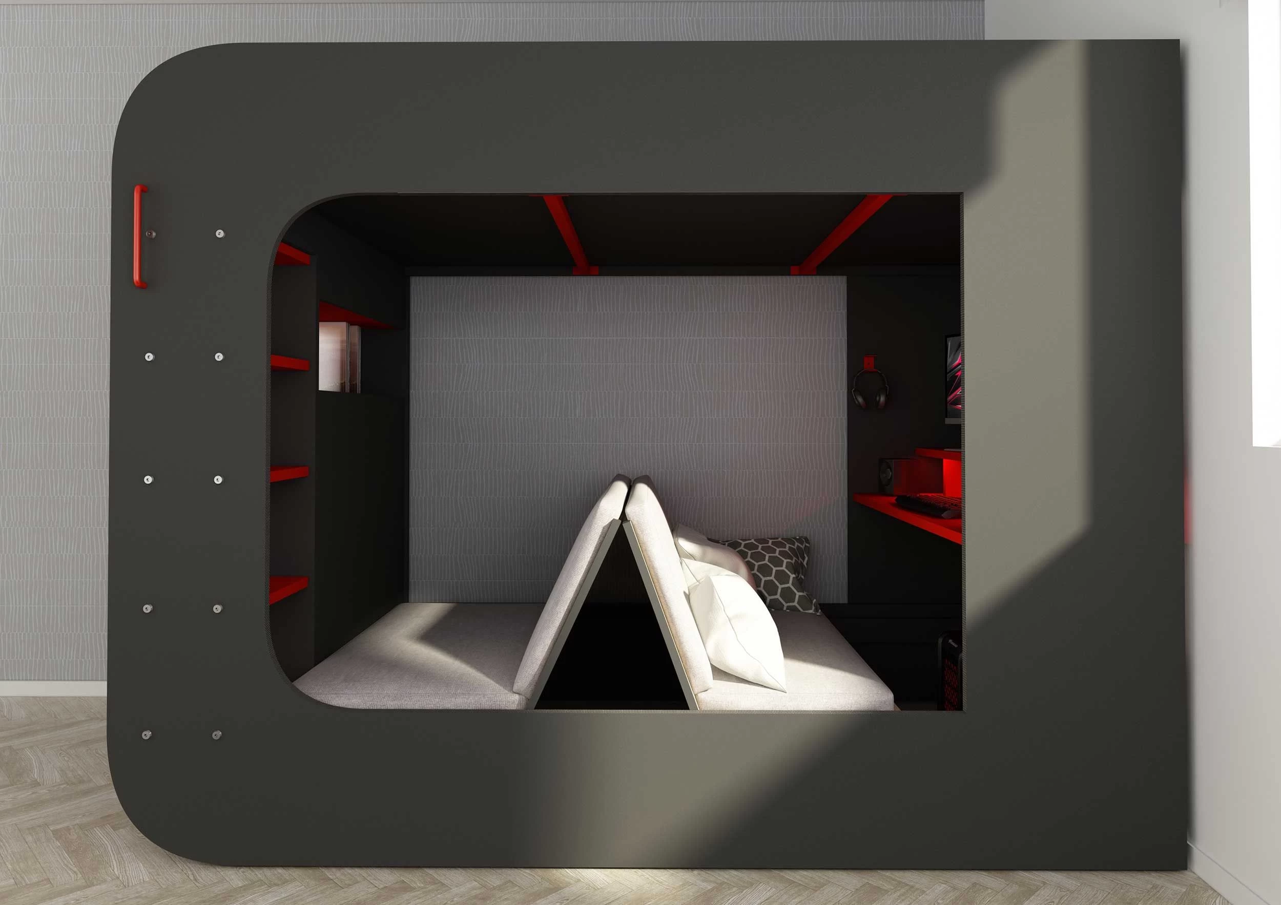 Lit Mezzanine Graham Avec Bureau Gamer 120x200cm - Anthracite/rouge 10 Lit Mezzanine Graham Avec Bureau Gamer 120x200cm - Anthracite/rouge – Image 10