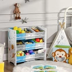 Songmics Étagère De Rangement Pour Enfants Avec 9 Boîtes Amovibles, Peu Encombrante, Blanche
