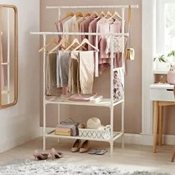 Songmics Porte-vêtements En Métal : Chargeable Jusqu'à 70 Kg, Montage Facile, 2 étagères, 2 Tringles De Suspension