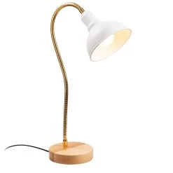 Lampe De Table Noor" - Corps En Métal - Base En Bois - Diamètre 16 Cm - Hauteur 52 Cm - Blanc -Magasin De Meubles 525NOR2108 20 202 2ad8