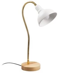 Lampe De Table Noor" - Corps En Métal - Base En Bois - Diamètre 16 Cm - Hauteur 52 Cm - Blanc -Magasin De Meubles 525NOR2108 20 205 f0ba