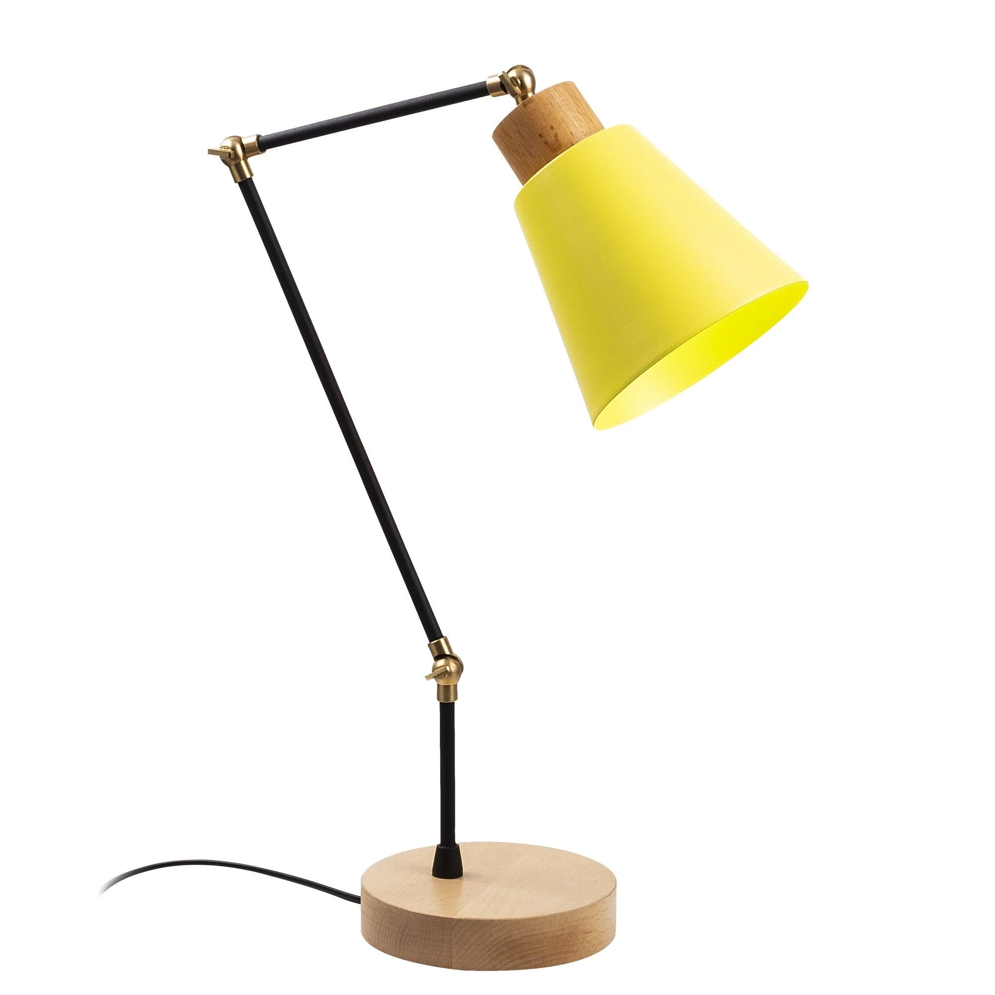 Lampe De Table Contemporaine | Corps En Métal, Base En Bois | Jaune | 14x52 Cm 2 Lampe De Table Contemporaine | Corps En Métal, Base En Bois | Jaune | 14x52 Cm – Image 2