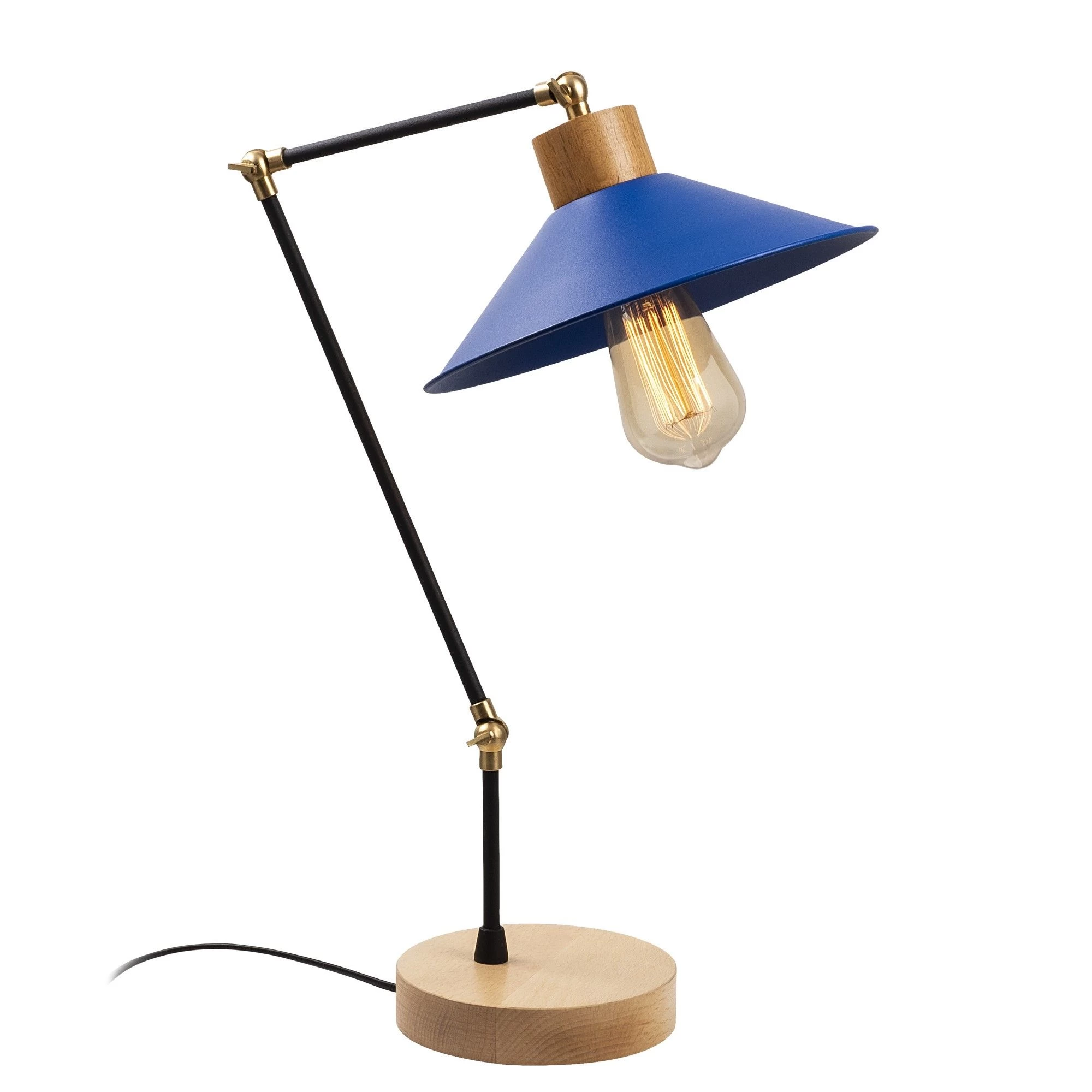 Lampe De Table Contemporaine Bleue | Corps En Métal, Base En Bois | 24cm De Diamètre, 52cm De Hauteur 4 Lampe De Table Contemporaine Bleue | Corps En Métal, Base En Bois | 24cm De Diamètre, 52cm De Hauteur – Image 4