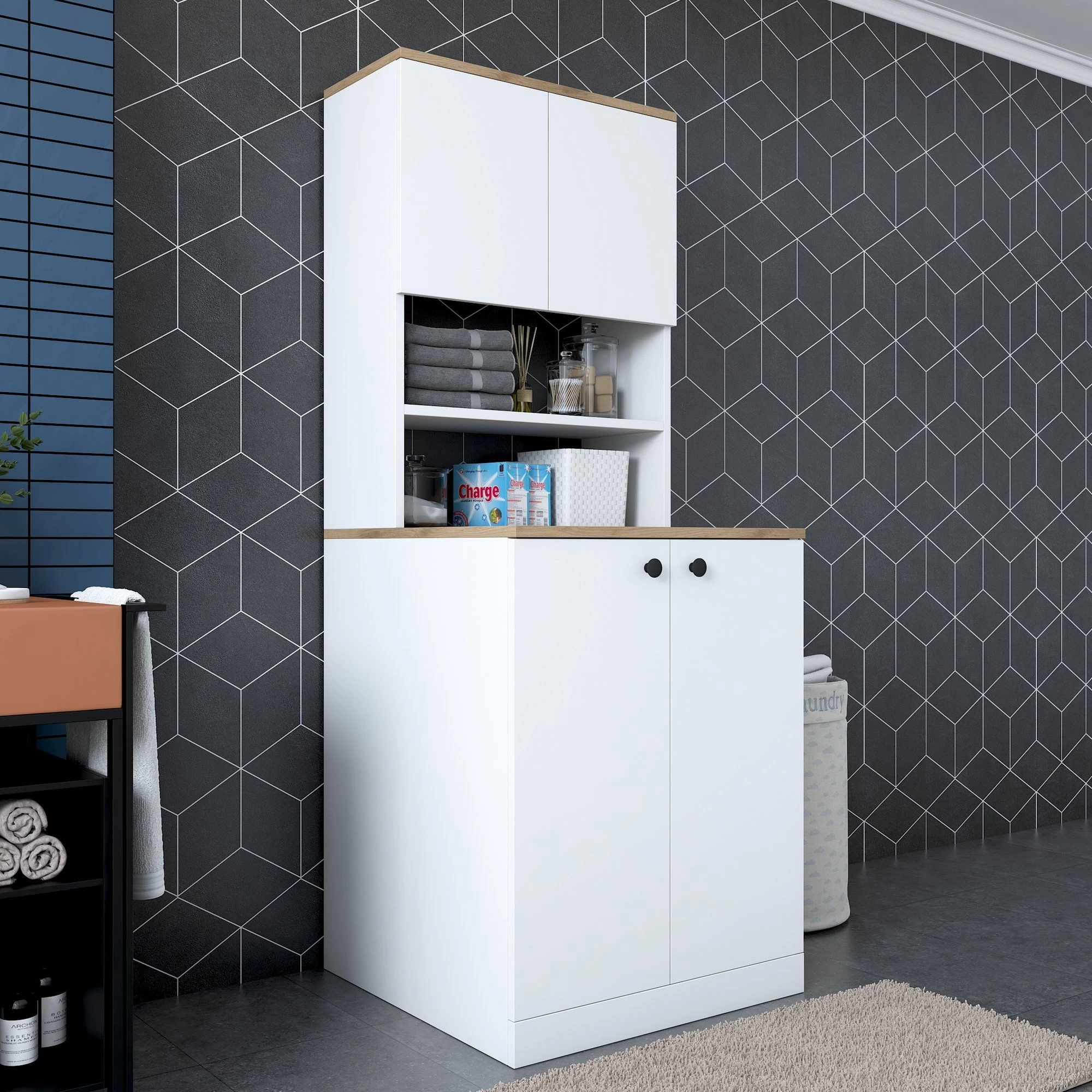 Armoire Moderne Pour Lave-linge En Noyer Blanc 10 Armoire Moderne Pour Lave-linge En Noyer Blanc – Image 10