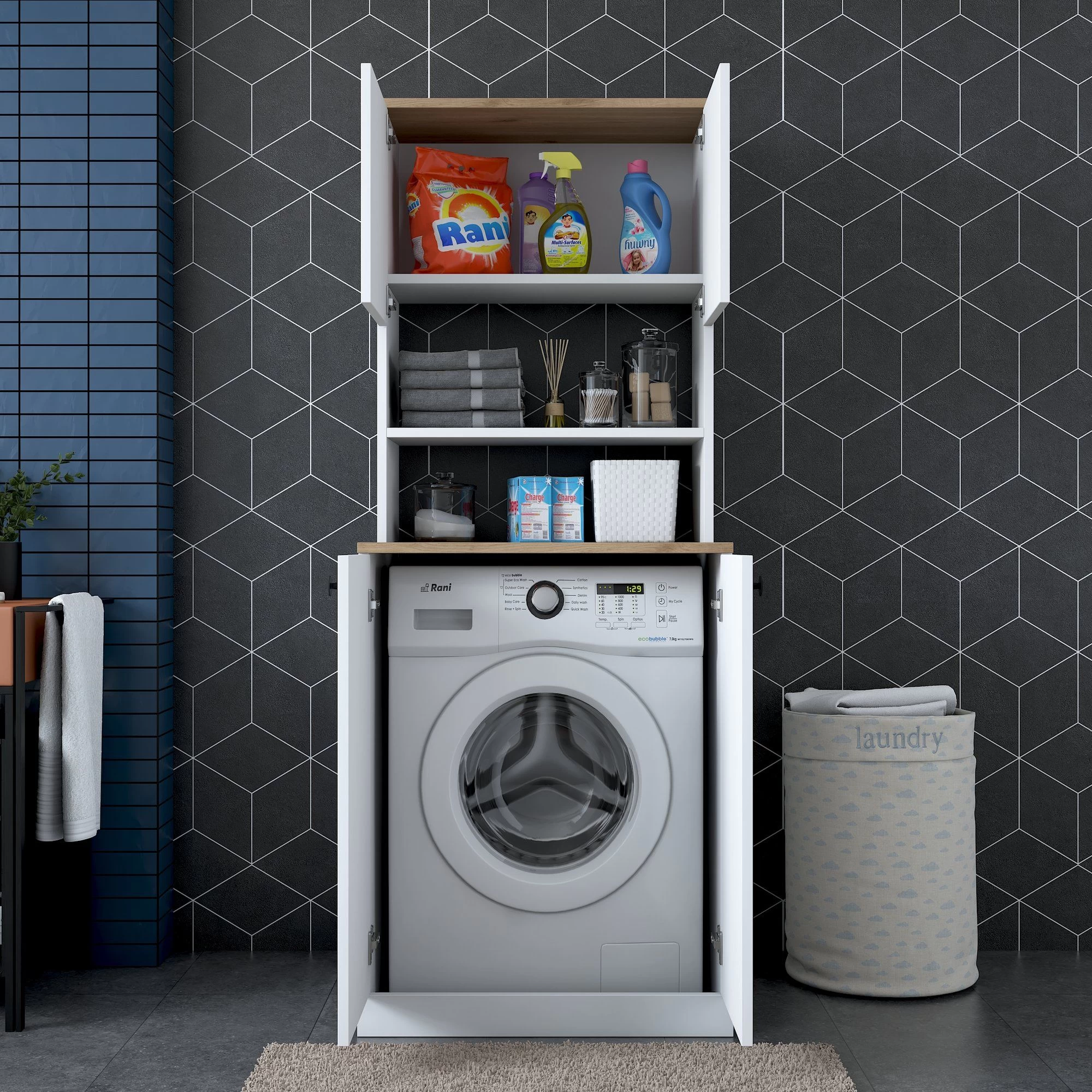 Armoire Moderne Pour Lave-linge En Noyer Blanc 8 Armoire Moderne Pour Lave-linge En Noyer Blanc – Image 8