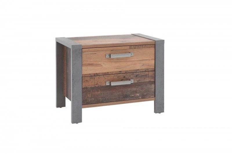 Table De Chevet Hamsik 60cm Avec 2 Tiroirs - Vieux Style/béton 6 Table De Chevet Hamsik 60cm Avec 2 Tiroirs - Vieux Style/béton – Image 6