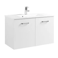 Meuble Vasque Bobbi 80cm Avec 2 Portes Et Vasque Céramique - Blanc