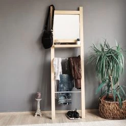Locelso Hall Stand En Bois De Pin | Chêne | Hauteur 170 Cm | Miroir