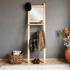 Locelso Hall Stand En Bois De Pin | Chêne | Hauteur 170 Cm | Miroir -Magasin De Meubles 552NOS1214 20 204 4f9e