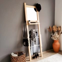 Locelso Hall Stand En Bois De Pin | Chêne | Hauteur 170 Cm | Miroir -Magasin De Meubles 552NOS1214 20 207 59b6