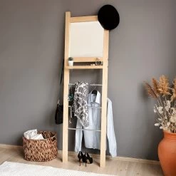 Locelso Hall Stand En Bois De Pin | Chêne | Hauteur 170 Cm | Miroir -Magasin De Meubles 552NOS1214 20 208 4fd6