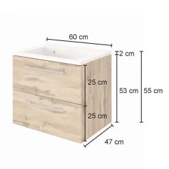 Meuble Lavabo Sefa 60cm 2 Tiroirs - Chêne/blanc -Magasin De Meubles 559.3193 5 fa32