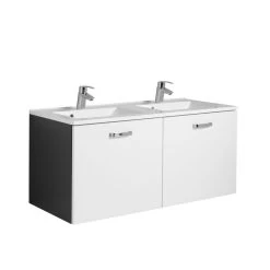 Meuble Vasque Bobbi 120cm Avec Double Vasque Et 2 Tiroirs - Graphite/blanc Brillant