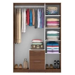 Armoire Noke 137cm Avec 3 Portes, 2 Tiroirs & Miroir - Noyer -Magasin De Meubles 5609875115632 1 6b73