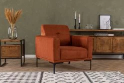 Artie Wing Chair | Structure En Hêtre Et Aggloméré | Tissu Polyester Orange | 88x86x88 Cm