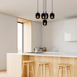 Tatum Chandelier | Fumée Noire | Corps En Métal | Capuchon En Verre