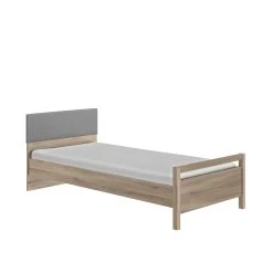 Lit Eliana Avec Têtière Tissu 90x200 - Chêne Clair Naturel