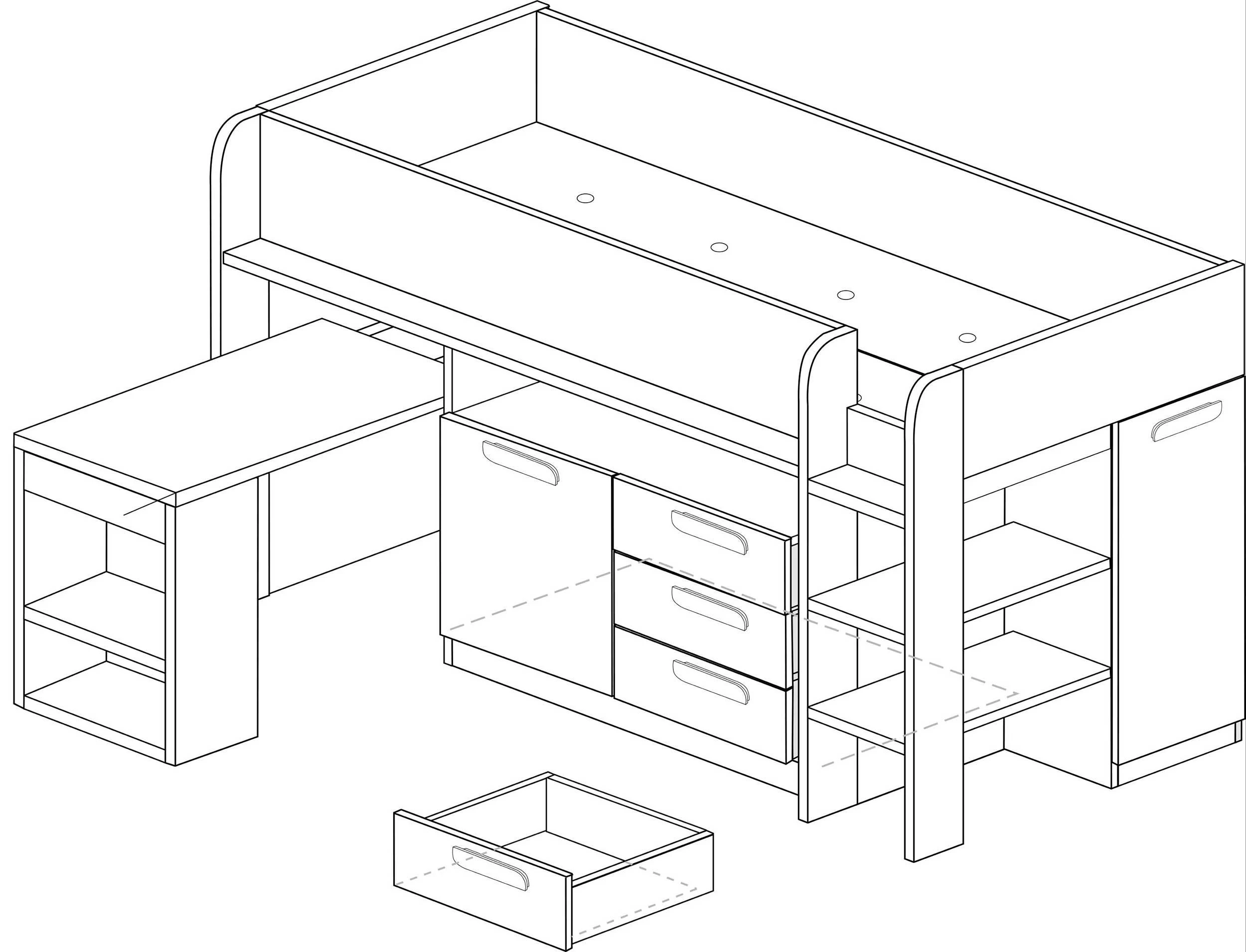Lit Combiné Beau 90x200 Avec Bureau - Vieux Rose 2 Lit Combiné Beau 90x200 Avec Bureau - Vieux Rose – Image 2