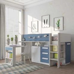Lit Combiné Beau 90x200 Avec Bureau - Bleu Foncé